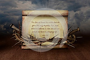 Crown of Thorns Nails and Scripture photo