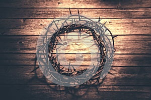 Crown of thorns  on wood background