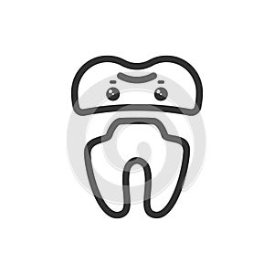 Crown tooth with emotional face, cute vector icon illustration