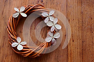 Crown from twigs with withered hydrangea flowers