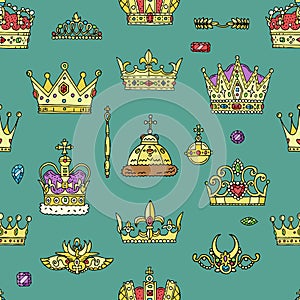 Crown vector golden royal jewelry symbol of king queen and princess crowns illustration sign of crowning prince photo