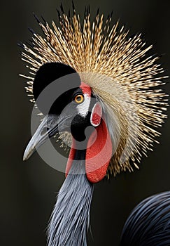 A crowned crane with a mohawk on its head