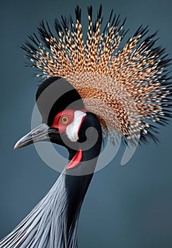 A crowned crane with a mohawk on its head