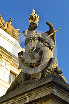 Crowned eagle statue in Prague Castle, Czech republic