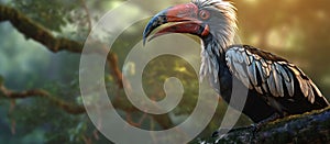 A Crowned Hornbill watches alertly Generative AI, Generative, AI