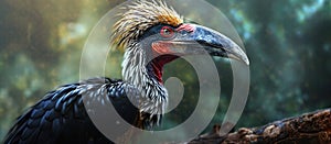 A Crowned Hornbill watches alertly Generative AI, Generative, AI