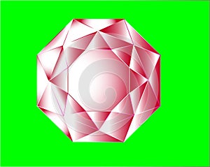 Crowned ruby color crystal on a green background.