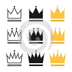 Crowns collection. Crown in different styles. Crowns isolated on white background. Crown vector icons. Vector