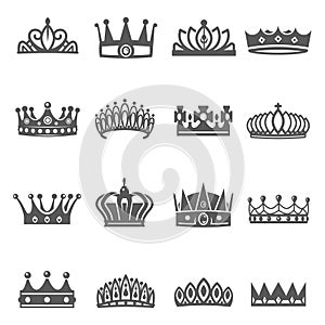 Crowns  coronets  diadems of king  czar black silhouette bold icons set isolated on white