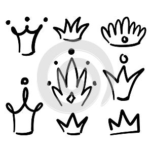 Crowns doodle design set. Retro badges.