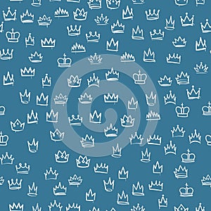 Crowns seamless pattern. Hand drawn texture with sketches of the royal crown, majestic tiara, beautiful diadem, royal