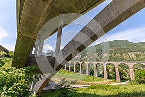 Crozet railway viaduct and Crozet motorway viaduct in IsÃ¨re. City of Vif