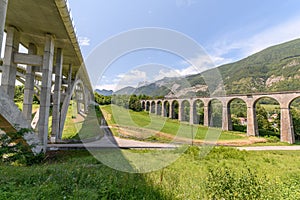 Crozet railway viaduct and Crozet motorway viaduct in IsÃ¨re. City of Vif