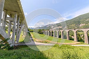 Crozet railway viaduct and Crozet motorway viaduct in IsÃ¨re. City of Vif