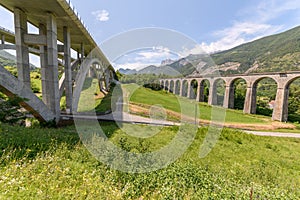 Crozet railway viaduct and Crozet motorway viaduct in IsÃ¨re. City of Vif