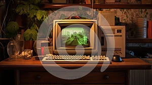 crt computer on kitchen table