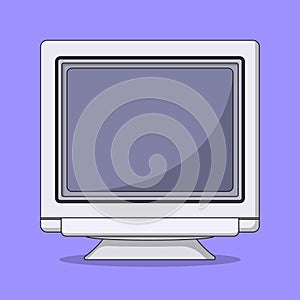 CRT Monitor Vector Icon Illustration with Outline for Design Element, Clip Art, Web, Landing page, Sticker, Banner. Flat Cartoon