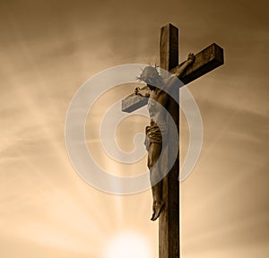 Crucified Christ hangs on the cross