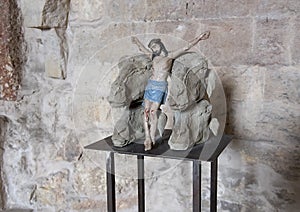 Crucified Christ between lambs heads by Nino Longobardi in a room of the Castel Del Monte