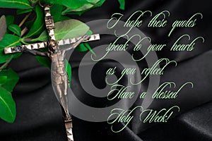 Crucifix Cross on black background with text for holy week