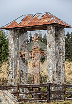 Crucifix crucifix located in the mountain resort Ranca , Transalpina,  Romania