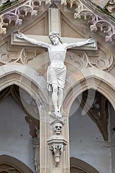 Crucifix at entrance of the castle church in Meisenheim