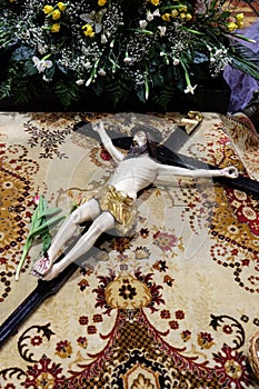 The crucifix in front of God`s tomb, was exhibited on Holy Saturday and prepared for veneration in the Zagreb Cathedral