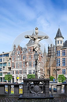 Crucifix located in the Het Steen Castle in Antwerp photo