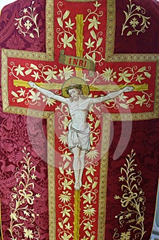 Crucifixion, detail of church vestment made by Sisters of Charity of Saint Vincent de Paul in Zagreb