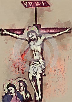 Crucifixion Jesus Christ. Contemporary art. Watercolor