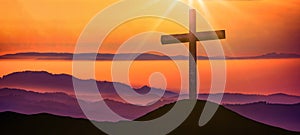 Crucifixion jesus christ - cross at sunset