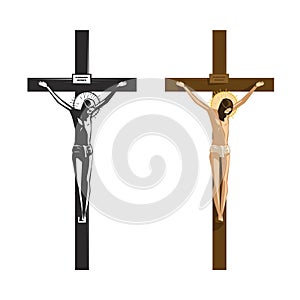 Crucifixion of Jesus Christ. Religion, christianity symbol. Vector illustration