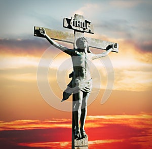 Crucifixion of Jesus Christ on the sunset
