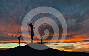 Crucifixion of Jesus With Dramatic Sky and Copy Space