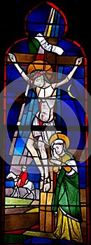 Crucifixion of Jesus in stained glass