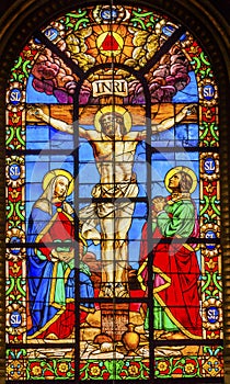 Crucifixion Jesus Stained Glass Saint Louis En L'ile Church Paris France