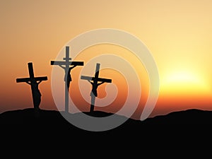 Crucifixion and red sunset