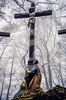 Crucifixion scene by the roadside in Switzerland