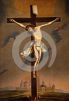 Crucifixion, Spanish school, oil on canvas, 17 century, the Passion in Art from Mimara Museum in Zagreb