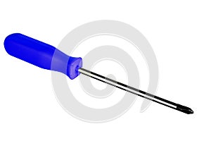 Cruciform screwdriver with blue handle isolated