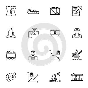 Crude oil industry vector icons set