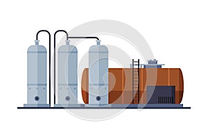 Crude Oil Tank, Benzine, Fuel Cylinder, Storage Reservoir, Gasoline and Petroleum Production Industry Flat Style Vector