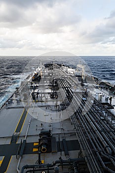 Crude oil tanker forward part of the deck.