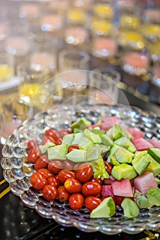 Crudities and cocktail snacks on a table