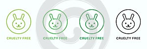 Cruelty Free Line Green and Black Icon Set. No Tested on Animal Beauty Cosmetic Makeup Natural Product Outline Pictogram