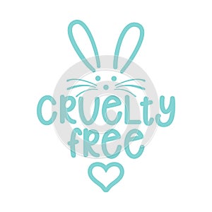 Cruelty free logo with cute bunny - Handwritten label and rabbit dawning.