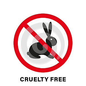 Cruelty Free Silhouette Icon with Stop Sign. No Cruelty. Cosmetic Product No Test on Hare. Not Trial Animals Stamp and