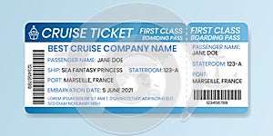 Cruise boarding pass design template. Ferry boat ticket mockup. Vector illustration of control coupon for access to ship