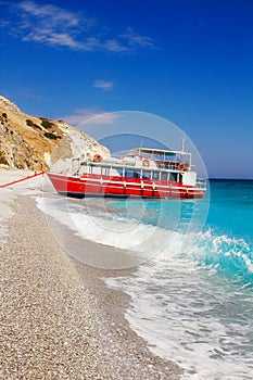 Cruise boat at Lalaria Beach, Skiathos, Greece