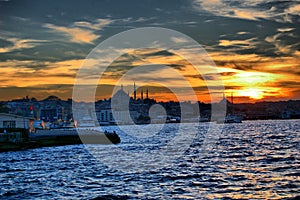 Cruise on the Bosphorus. Sunset. Golden Horn. (Istanbul Turkey). photo